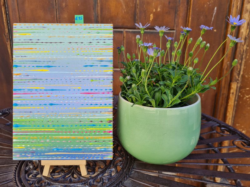 Coloured lines 16 2025, 20x15,  Spray-Lack auf Holz, € 95